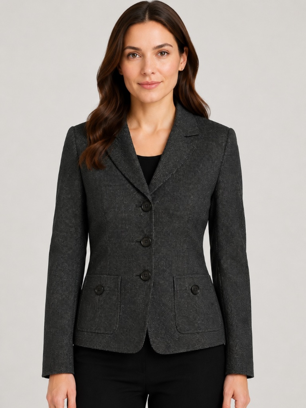 TAHARI ASL Blazer Jacket 6 Petite Brown Black Office Work